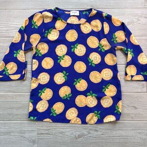 Everly Womens Blue Lemon Print 3/4 Sleeves Blouse Size Small‎